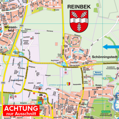 Stadtplan Reinbek, Glinde, Wentorf bei Hamburg (Mittelzentrum), 1:20